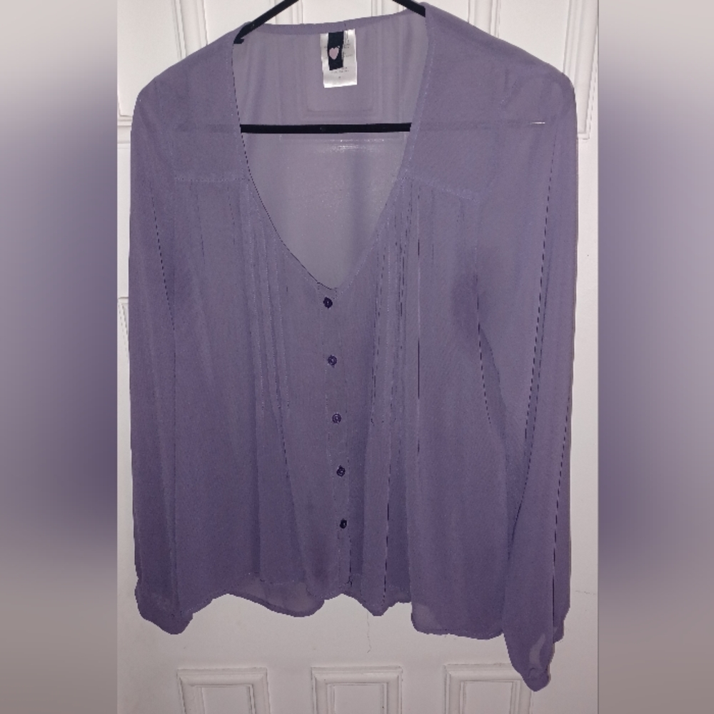 Love Squared Womens Lilac Purple Button up Long Sleeve Blouse Shirt Medium
